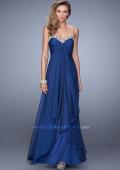 Picture of: Chiffon Prom Dress with Tiered Skirt and Embroidery in Navy, Style: 21374, Detail Picture 2