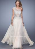 Picture of: One Shoulder Chiffon Prom Dress with Metallic Embroidery in Nude, Style: 21379, Detail Picture 1