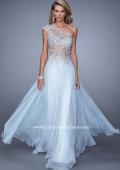 Picture of: One Shoulder Chiffon Prom Dress with Metallic Embroidery in Blue, Style: 21379, Detail Picture 2