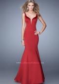 Picture of: Sultry Satin Gown with Plunging Neckline and Cut Outs in Red, Style: 21382, Main Picture