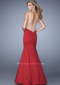 Picture of: Sultry Satin Gown with Plunging Neckline and Cut Outs in Red, Style: 21382, Back Picture