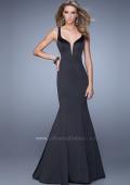 Picture of: Sultry Satin Gown with Plunging Neckline and Cut Outs in Black, Style: 21382, Detail Picture 1