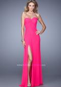 Picture of: One Shoulder Prom Gown with Gathered Bodice and Stones in Hot Pink, Style: 21384, Detail Picture 2