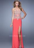 Picture of: Strapless Jersey Prom Gown with Corset Bodice in Coral, Style: 21387, Detail Picture 3
