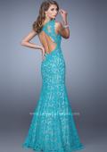 Picture of: Lace Mermaid Prom Dress with Sheer Halter Neckline in Peacock, Style: 21389, Detail Picture 4