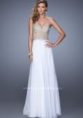 Picture of: Strapless Chiffon Gown with Corset Bodice and Stones in White, Style: 21390, Detail Picture 2