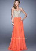 Picture of: Strapless Chiffon Gown with Corset Bodice and Stones in Orange, Style: 21390, Detail Picture 3