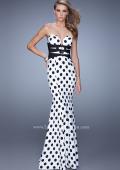 Picture of: Polka Dot Dress with Fit and Flare Skirt and Sheer Detail in Black and White, Style: 21392, Main Picture