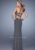 Picture of: Strapless Polka Dot Prom Dress with Criss Cross Straps in Black and White, Style: 21393, Back Picture