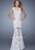 Picture of: Lace Dress with Flared Skirt, Cap Sleeves, and Open Back in White, Style: 21399, Main Picture