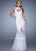 Picture of: Sheer Halter Mermaid Prom Dress with Lace Appliques in White, Style: 21400, Detail Picture 1