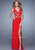 Picture of: Beaded Lace Prom Dress with Keyhole Cut Out Back in Red, Style: 21406, Main Picture