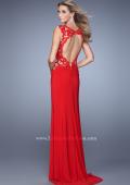 Picture of: Beaded Lace Prom Dress with Keyhole Cut Out Back in Red, Style: 21406, Back Picture