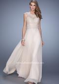 Picture of: Cap Sleeve Chiffon Dress with Stones, Beads, and Pearls in Blush, Style: 21414, Main Picture