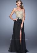 Picture of: Strapless Chiffon Dress with Sheer Corset Bodice in Black, Style: 21437, Detail Picture 1