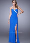 Picture of: One Shoulder Jersey Gown with Stones, Sequins, and Slit in Blue, Style: 21441, Main Picture