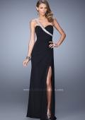 Picture of: One Shoulder Jersey Gown with Stones, Sequins, and Slit in Black, Style: 21441, Detail Picture 1