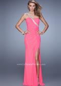 Picture of: One Shoulder Jersey Gown with Stones, Sequins, and Slit in Pink, Style: 21441, Detail Picture 2