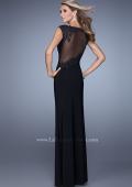 Picture of: Jersey Gown with Cap Sleeves and Sheer Neckline in Black, Style: 21442, Back Picture