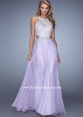 Picture of: Embroidered Bodice Chiffon Gown with Halter Neckline in Purple, Style: 21454, Detail Picture 3