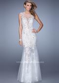 Picture of: Sleeveless Trumpet Prom Gown with Sheer Lace Skirt in White, Style: 21457, Main Picture