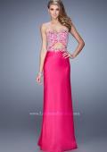 Picture of: Elegant Satin Dress with Sheer Straps and Waist Cut Outs in Hot Pink, Style: 21458, Main Picture