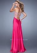 Picture of: Elegant Satin Dress with Sheer Straps and Waist Cut Outs in Hot Pink, Style: 21458, Back Picture