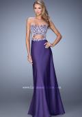 Picture of: Elegant Satin Dress with Sheer Straps and Waist Cut Outs in Purple, Style: 21458, Detail Picture 1