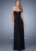Picture of: Long Satin Prom Dress with Sparkling Trim and Stones in Black, Style: 21461, Detail Picture 3