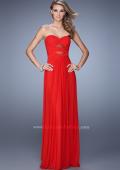 Picture of: Gathered Bodice Prom Dress with Rhinestone Accents in Red, Style: 21462, Main Picture