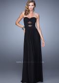 Picture of: Gathered Bodice Prom Dress with Rhinestone Accents in Black, Style: 21462, Detail Picture 1
