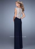 Picture of: Jersey Prom Dress with Sheer Detail and Side Leg Slit in Navy, Style: 21467, Back Picture