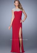 Picture of: Jersey Prom Dress with Sheer Detail and Side Leg Slit in Red, Style: 21467, Detail Picture 1