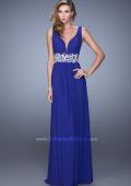 Picture of: Net Jersey Dress with Ruched Bodice and Open Back in Blue, Style: 21475, Detail Picture 4