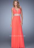 Picture of: Net Jersey Dress with Ruched Bodice and Open Back in Orange, Style: 21475, Detail Picture 5