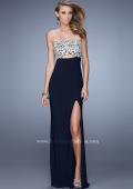 Picture of: Embroidered Strapless Prom Dress with Side Leg Slit in Navy, Style: 21476, Detail Picture 1