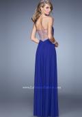 Picture of: Net Jersey Dress with Gathered Bodice and V Neckline in Blue, Style: 21483, Back Picture