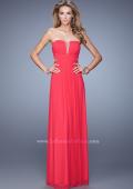 Picture of: Net Jersey Dress with Gathered Bodice and V Neckline in Pink, Style: 21483, Detail Picture 1