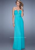 Picture of: Net Jersey Dress with Gathered Bodice and V Neckline in Teal, Style: 21483, Detail Picture 2