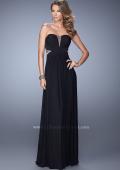 Picture of: Net Jersey Dress with Gathered Bodice and V Neckline in Black, Style: 21483, Detail Picture 3