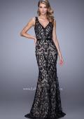 Picture of: Lace Prom Dress with Low V Back and Attached Belt in Black, Style: 21491, Main Picture