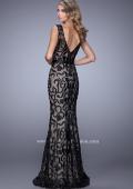 Picture of: Lace Prom Dress with Low V Back and Attached Belt in Black, Style: 21491, Back Picture