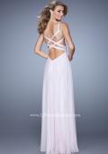 Picture of: Chiffon Prom Dress with Basket Weave Detail and Pearls in Pink, Style: 21502, Main Picture