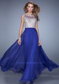 Picture of: Chiffon Gown with Sheer Detail and Keyhole Back in Blue, Style: 21503, Main Picture