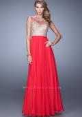 Picture of: Chiffon Gown with Sheer Detail and Keyhole Back in Red, Style: 21503, Detail Picture 1