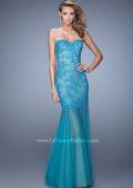 Picture of: Lace Sheer Tulle Skirt Prom Dress with Rhinestones in Teal, Style: 21504, Main Picture