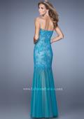 Picture of: Lace Sheer Tulle Skirt Prom Dress with Rhinestones in Teal, Style: 21504, Back Picture