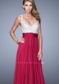 Picture of: Jeweled Encrusted Embroidered Long Chiffon Prom Dress in Pink, Style: 21505, Detail Picture 9