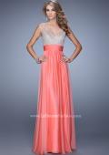 Picture of: Jeweled Encrusted Embroidered Long Chiffon Prom Dress in Coral, Style: 21505, Detail Picture 3