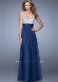 Picture of: Jeweled Encrusted Embroidered Long Chiffon Prom Dress in Navy, Style: 21505, Detail Picture 5
